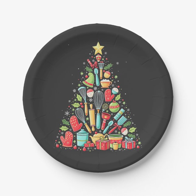 Plato De Papel Navidad Tree Baking Chef Cook Xmas (Anverso)