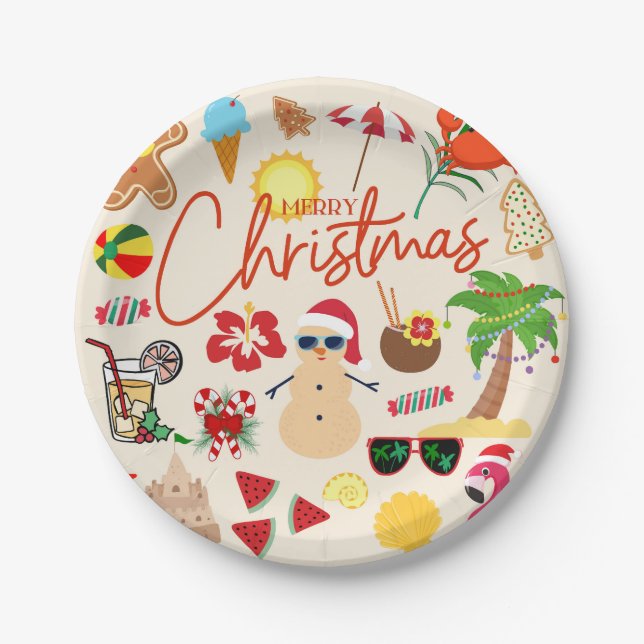 Plato De Papel Navidad Tropical (Anverso)