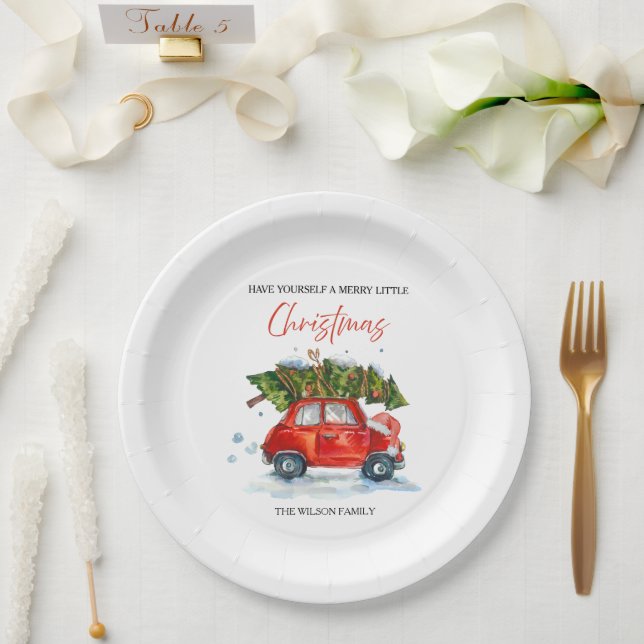 Plato De Papel Navidad ventilado personalizada - Coche rojo con á (Boda)