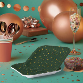 Plato De Papel Navidad Verde Amarillo Estrella Raya Navidad