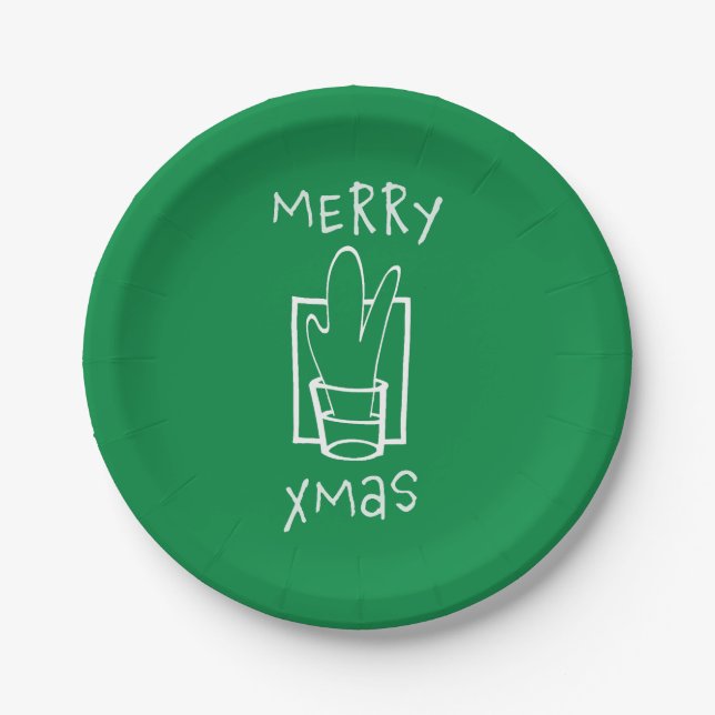 Plato De Papel Navidad Verde Brillante (Anverso)
