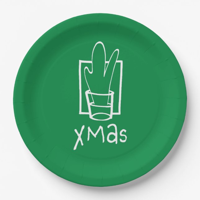 Plato De Papel Navidad Verde Brillante (Anverso)