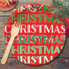 Plato De Papel Navidad Verde Rojo Festiva