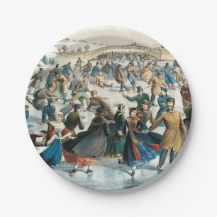 Plato De Papel Navidad Victoriana Central Park Currier & Ives
