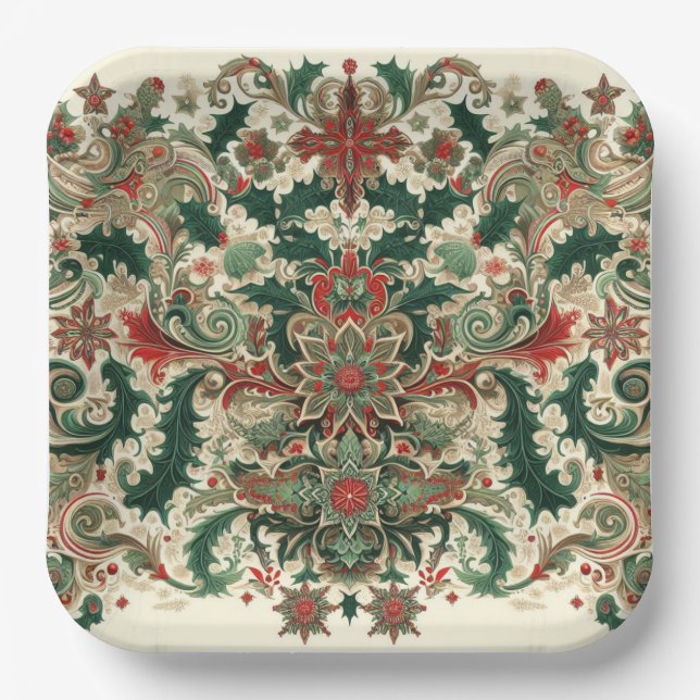 Plato De Papel Navidad victoriana/clásica/vintage (Anverso)