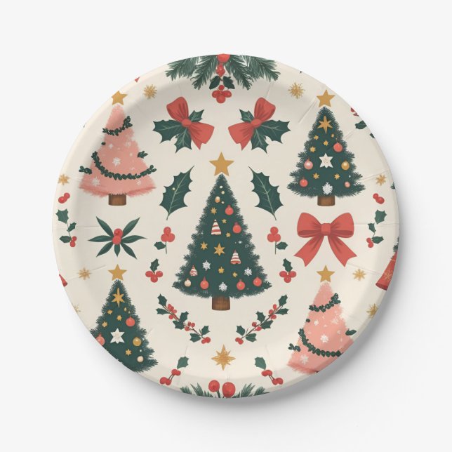 Plato De Papel Navidad vintage Mistletoe & Bows Holiday (Anverso)