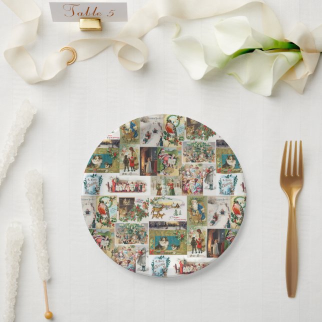 Plato De Papel Navidad vintage Navidad Collage Xmas (Boda)