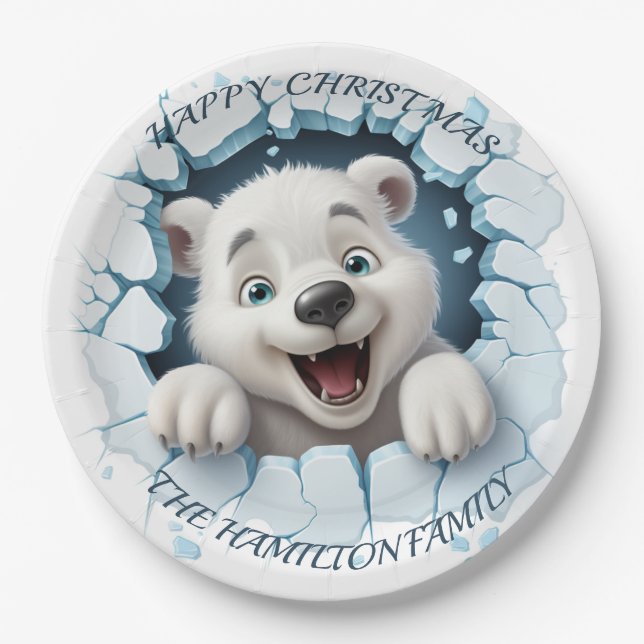 Plato De Papel Navidades 3D de Cute Polar Bear (Anverso)