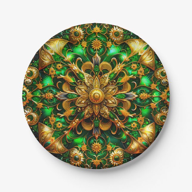 Plato De Papel NAVIDADES 3D ~ oro verde Bonito ~ (Anverso)