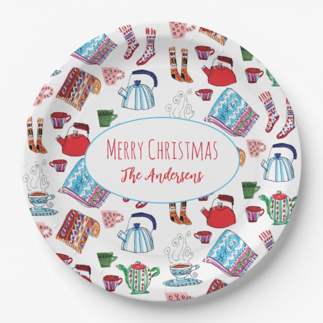 Plato De Papel Navidades acogedores hechos a mano y personalizado (Anverso)
