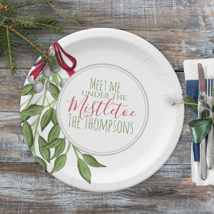 Plato De Papel Navidades acuarela moderna Rustic Mistletoe