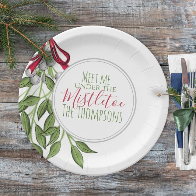 Plato De Papel Navidades acuarela moderna Rustic Mistletoe (Subido por el creador)