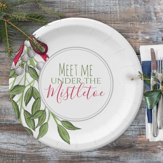 Plato De Papel Navidades acuarela moderna Rustic Mistletoe (Subido por el creador)
