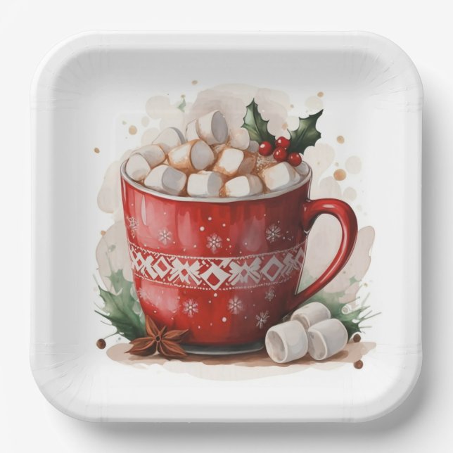 Plato De Papel Navidades acuáticos chocolate caliente (Anverso)