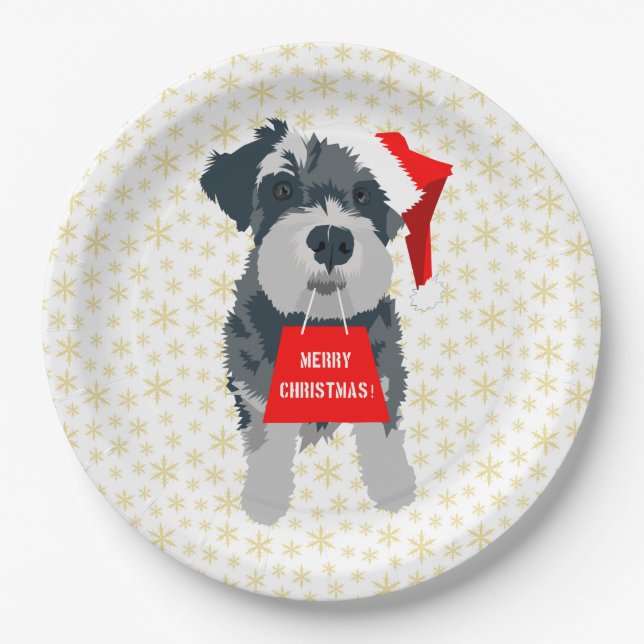 Plato De Papel Navidades adorables Schnauzer Dog Santa Hat (Anverso)