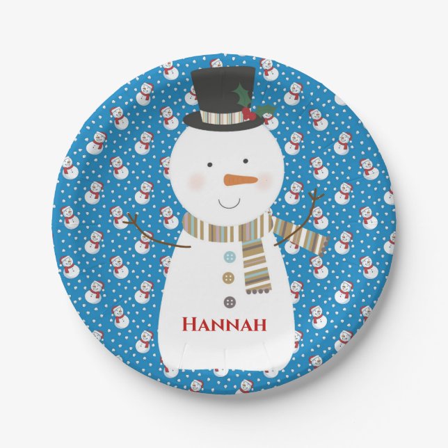 Plato De Papel Navidades adoran a feliz Personalizado Snowman (Anverso)