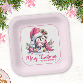 Plato De Papel Navidades adoran a Personalizado rosa pingüino Fel
