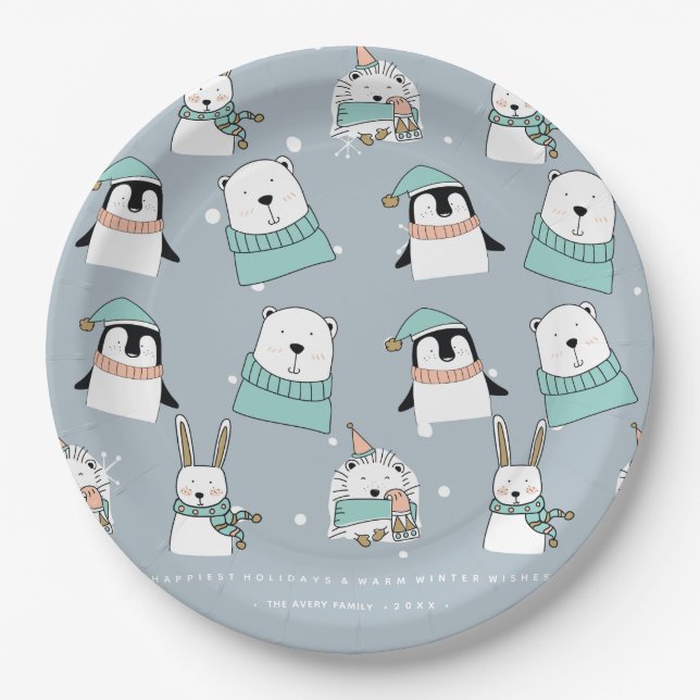 Plato De Papel Navidades adoran animales personalizados (Anverso)