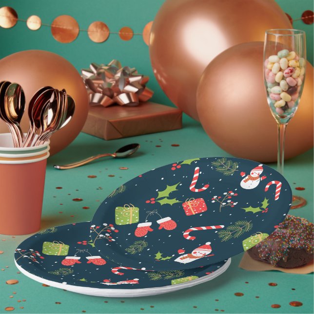 Plato De Papel Navidades adoran el patrón de vacaciones de Snowma (Multi)