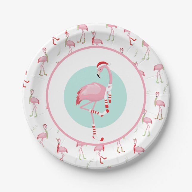 Plato De Papel Navidades adoran flamenco rosado (Anverso)