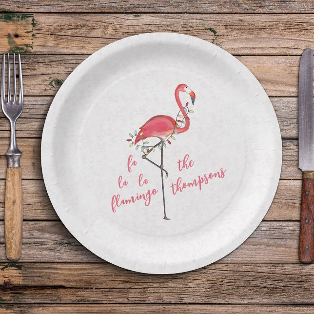 Plato De Papel Navidades adoran las festividades de las cadenas d (Simple Merry Christmas cute pink flamingo calligraphy script paper plate)