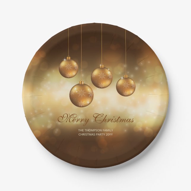 Plato De Papel Navidades Amarillos Dorados Baubles Con Texto Pers (Anverso)