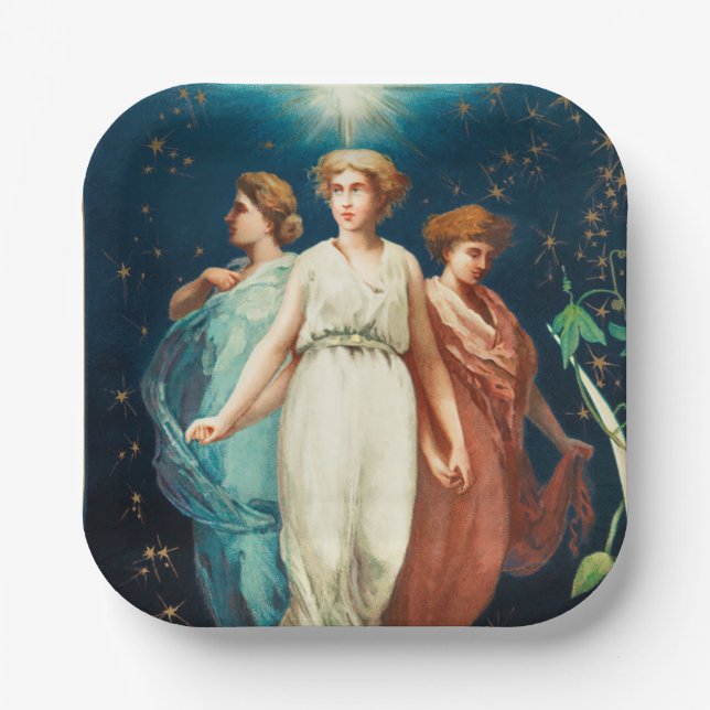 Plato De Papel Navidades ángeles, estrellas, mujeres, vacaciones  (Anverso)