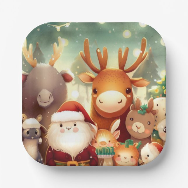 Plato De Papel Navidades Animales 8 (Anverso)