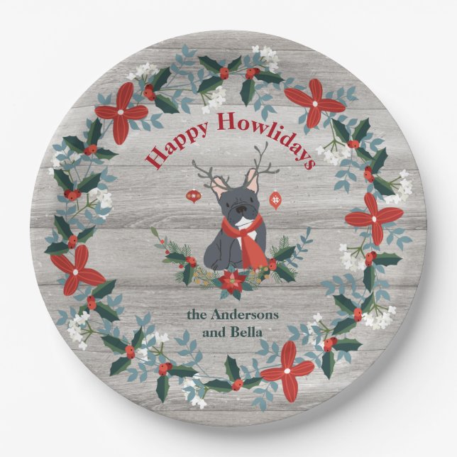 Plato De Papel Navidades Antárticos de Perro de Toro Franceses Rú (Anverso)