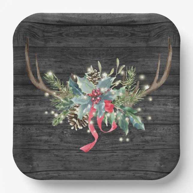 Plato De Papel Navidades Antlers de venado con luces (Anverso)