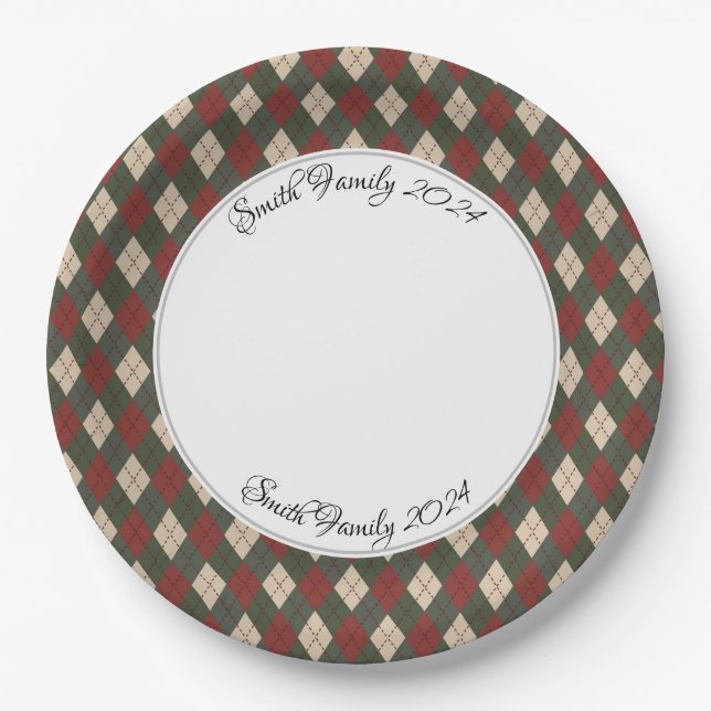 Plato De Papel Navidades Argyle Personalizado (Anverso)