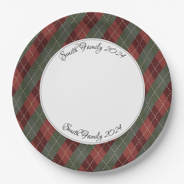 Plato De Papel Navidades Argyle Personalizado (Anverso)