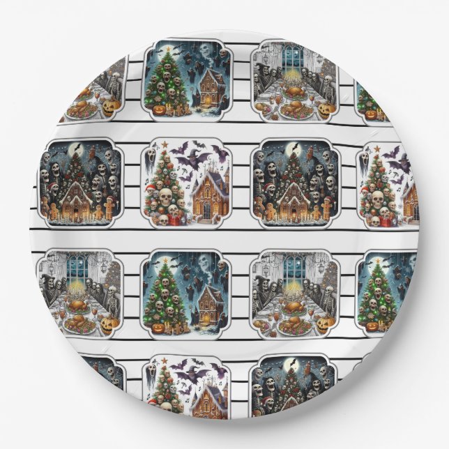 Plato De Papel Navidades atormentados Fiestas Plates - set 3 (Anverso)