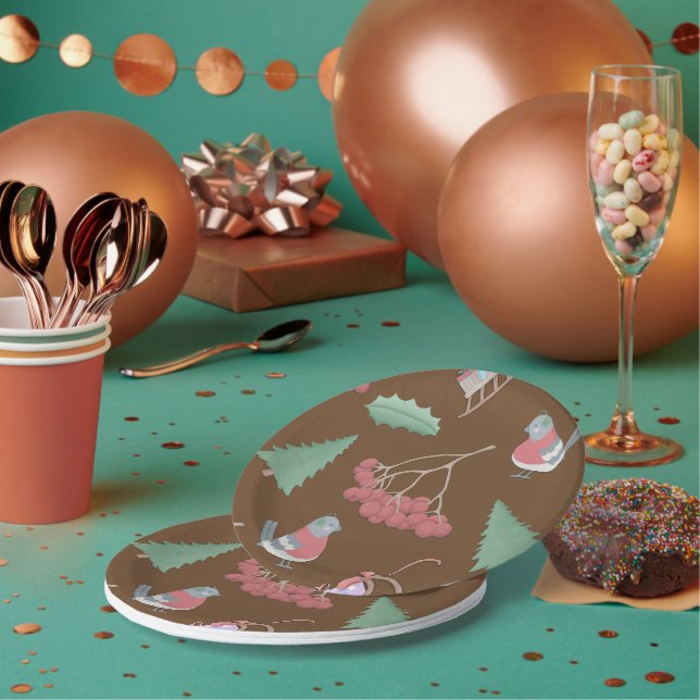 Plato De Papel Navidades Aves, Sleds y Holly (Multi)