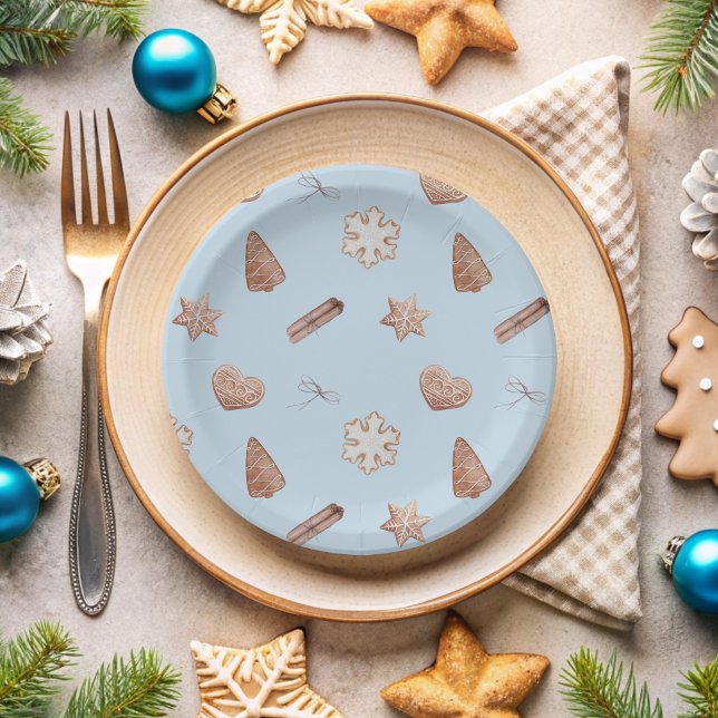 Plato De Papel Navidades azules Cookie Exchange (Blue Christmas Cookie Paper Plate)
