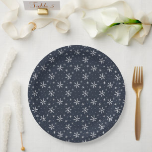 Plato De Papel Navidades azules de la marina bonito copos de niev