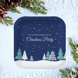 Plato De Papel Navidades azules Fiesta Personalizado de árboles d