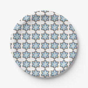 Plato De Papel Navidades azules Hanukkah Snowflake Cookie Winter