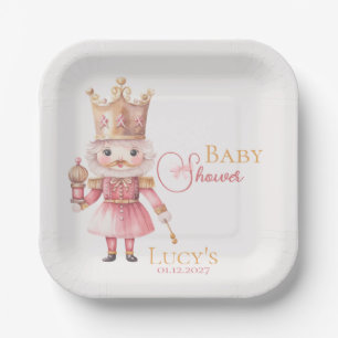 Plato De Papel Navidades Baby Shower color de agua de petaca rosa