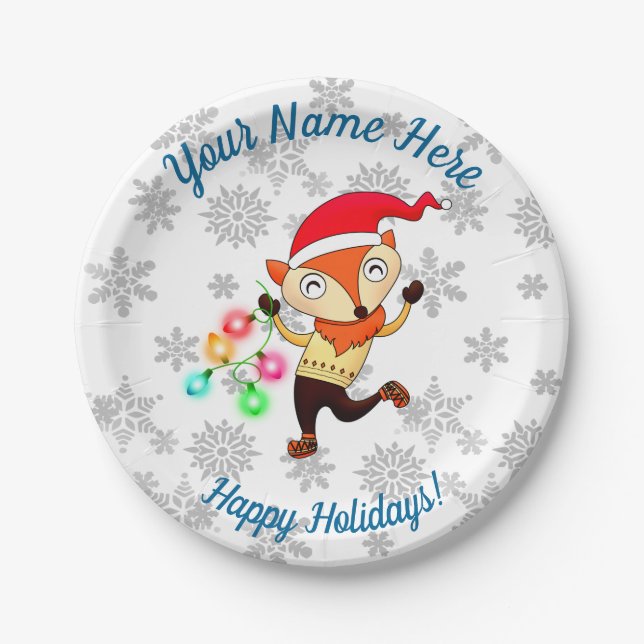 Plato De Papel Navidades bailando Personalizado Fox (Anverso)