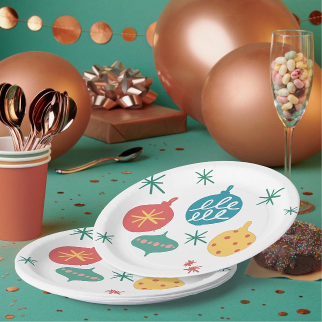 Plato De Papel Navidades Ball Green Yellow Vintage (Multi)