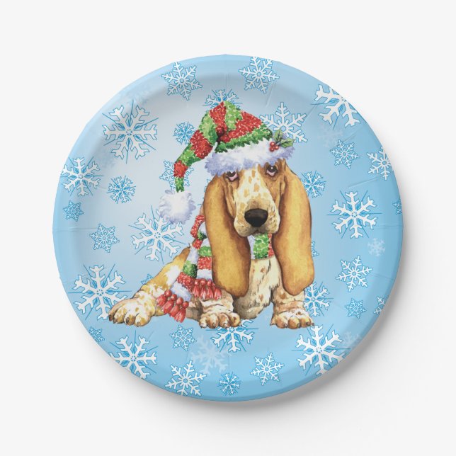 Plato De Papel Navidades Basset Hound (Anverso)