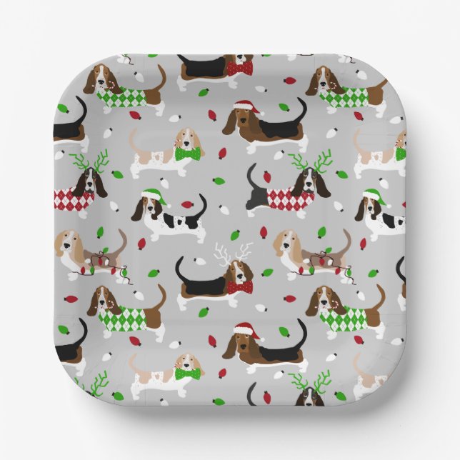 Plato De Papel Navidades Basset Hound (Anverso)