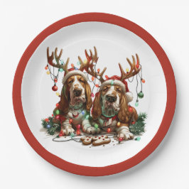 Plato De Papel Navidades Basset Hound Dogs