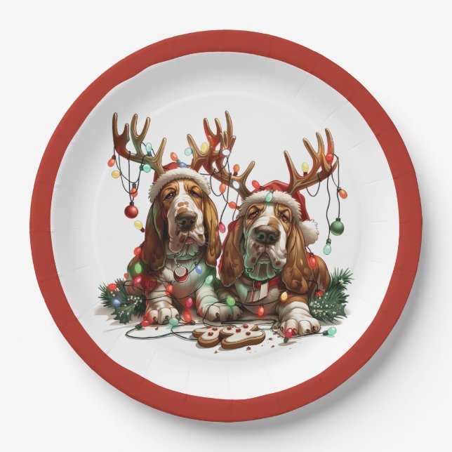 Plato De Papel Navidades Basset Hound Dogs (Anverso)