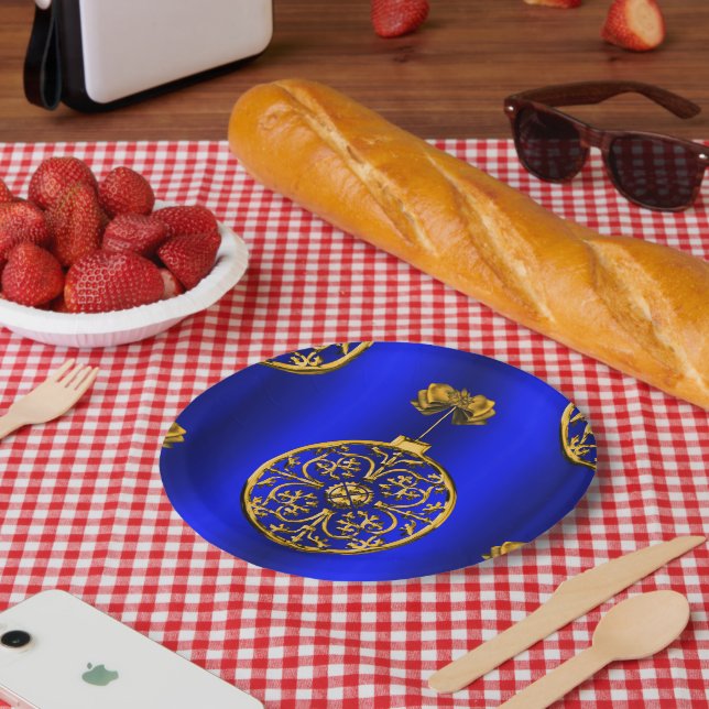 Plato De Papel Navidades Baubles en azul (Picnic)