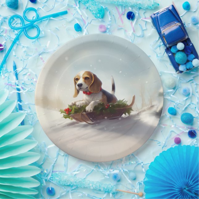 Plato De Papel Navidades Beagle en invierno (Fiesta)