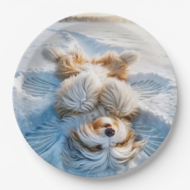 Plato De Papel Navidades Bearded Collie Snow Angel (Anverso)