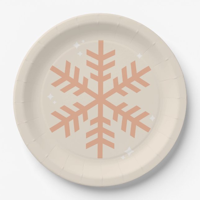 Plato De Papel Navidades Beige copo de nieve (Anverso)