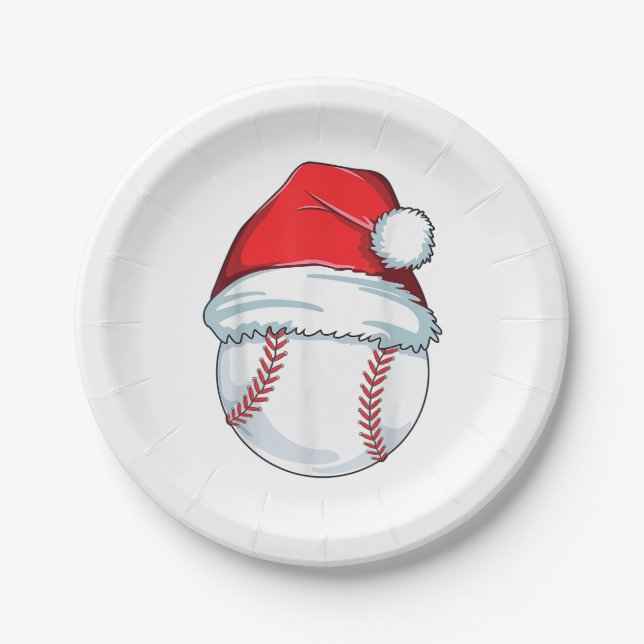Plato De Papel Navidades Béisbol Santa Hat Ball Niños Hombres (Anverso)